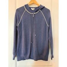 Charter Club Womens XL Blue Full Zip Hooded Sweater Raglan Knit Cardigan Jacket