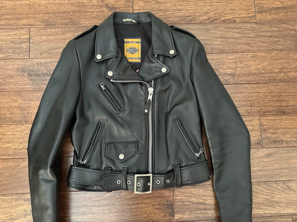 Chaqueta de cuero Schott para mujer estilo motocicleta 7197 / 218W - pequeña para mujer - Imagen 1 de 4