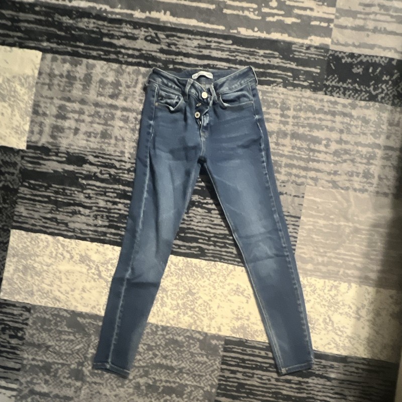 KanCan Women's Skinny Blue Denim Jeans Button Fly Solid Regular Size 27