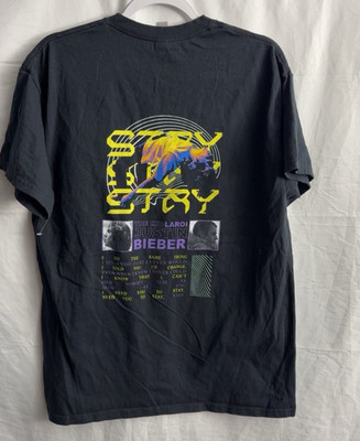 Justin Bieber KID LAROI BLACK CONCERT SHIRT STAY TOUR MENS SIZE LARGE PRE OWNED