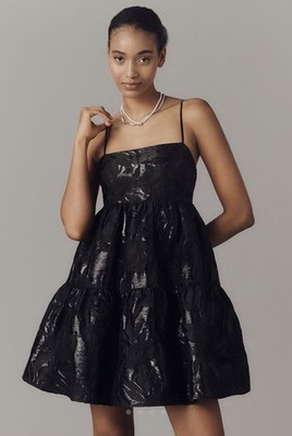 NWT Anthropologie Endless Rose Black Jacquard Babydoll Dress 1X