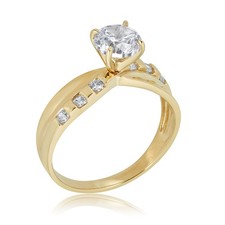 AVORA 10K Yellow Gold 1 Carat Cubic Zirconia CZ Wide Band Engagement Wedding