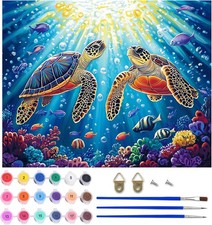 Two Turtles Paint by Numbers Kit for Adults, Ocean Fish Acrylic Paint by Numbers