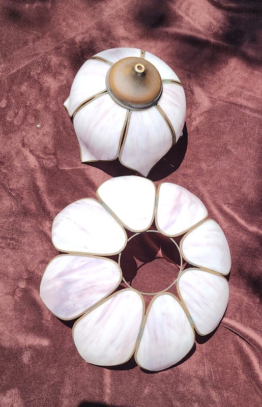 Large Vintage Tulip Lotus DOUBLE   Marbled Slag Stained Glass Shades Art Nouveau