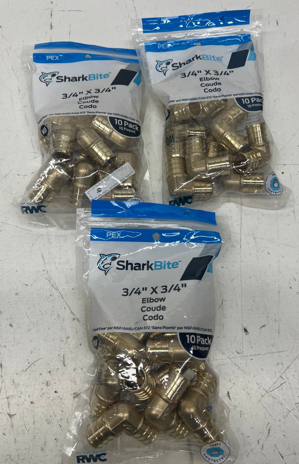 (30 TOTAL) SharkBite 3/4 in. PEX Barb Brass 90 Degree Elbow