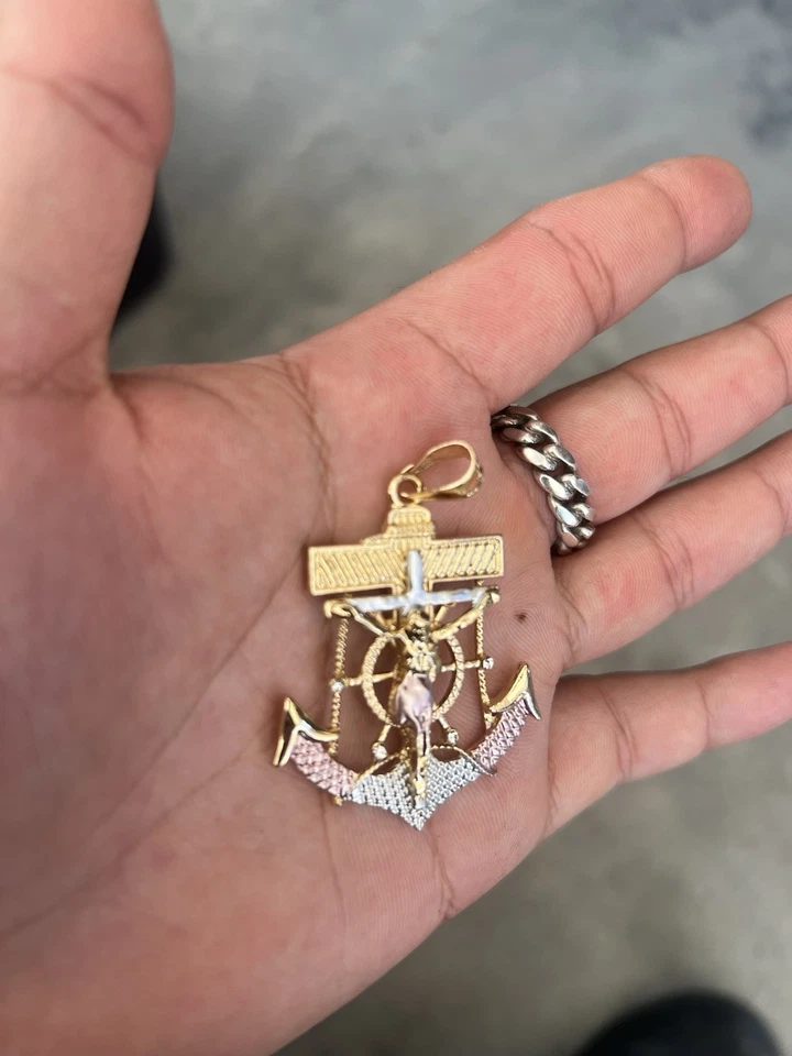 MEN's Stainless Steel Gold Plated Anchor JESUS Cross Charm Pendant*GP58 - Image 4 of 4