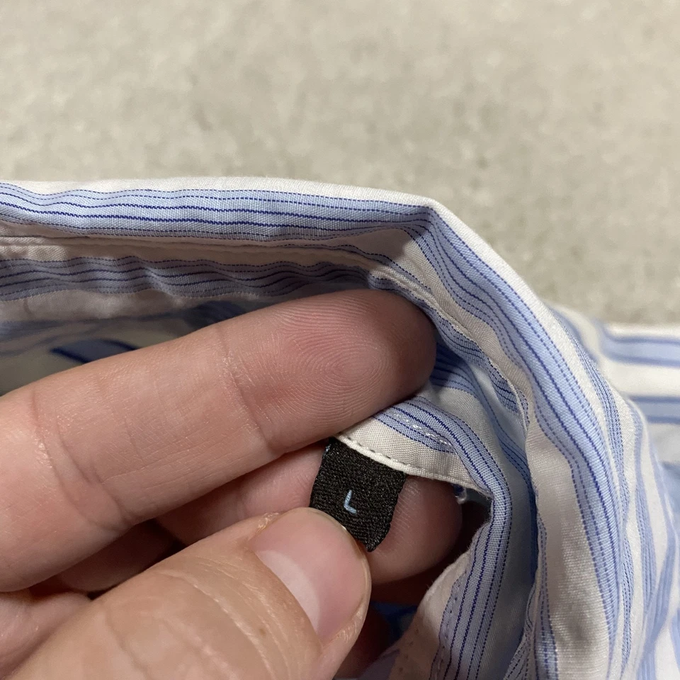 Coast Italy Shirt Mens L Blue White Striped Button Up Patchwork Pocket Office - Image 3 of 4