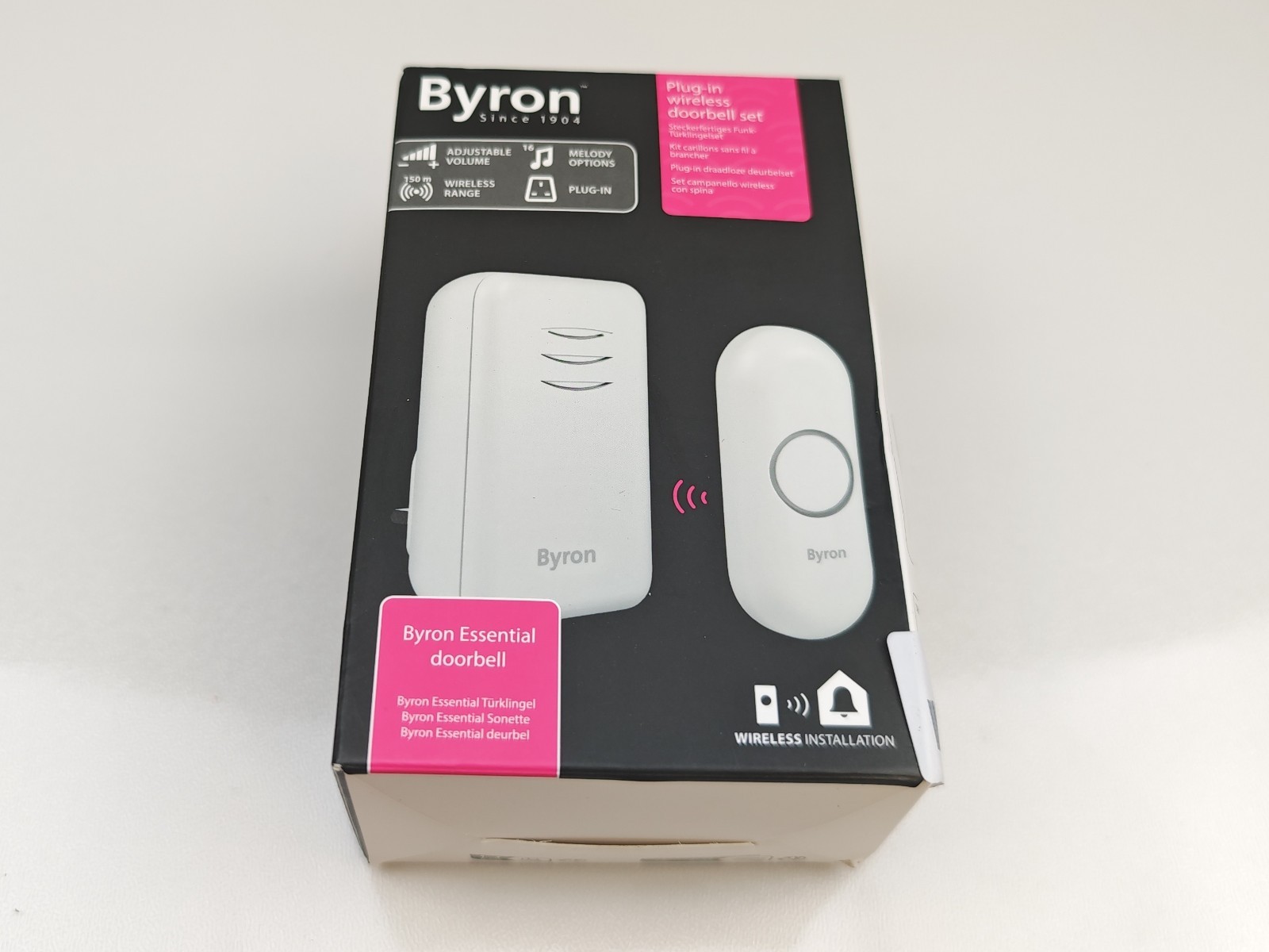 Byron Wireless Doorbell Set, Plug-In Chime, 150m Range, 16 Melodies, DBY-22312UK