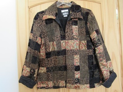 YakMagik Jacket Womens Small Brown Black Patchwork Silk Blend Boho Artwear