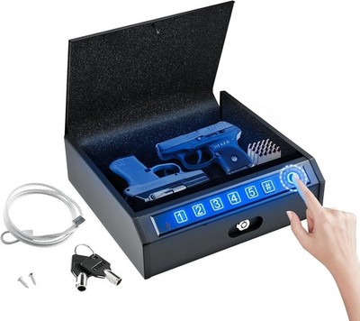 Hand Gun Safe Biometric Gun Safe with 3 Quick-Access Way Fingerprint/Keypad/Key