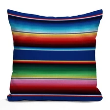 Mexican Colorful Pillow Cover, Stripes Pattern Party Decor Ethnic Mexican Fab...