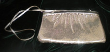 SILVER METAL MESH EVENING PURSE SHOULDER STRAP 10" W X 5" H X 2" ZIP TOP Box30