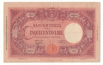 500 LIRE GRANDE C ( FASCIO ) DECR 31 - 03 - 1943 - Bild 1 von 2