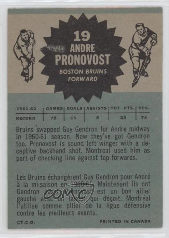 1962-63 Topps Andre Pronovost #19 - Image 2 of 2