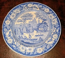 "Improvd Wild Rose" Blue And White Pottery 10" Plate Circa 1830