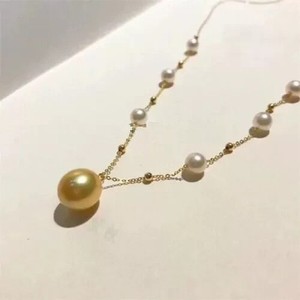 Authentic 18" Natural AAAA + South Sea Golden White Pearl Necklace Pendant 14k Gold Plated