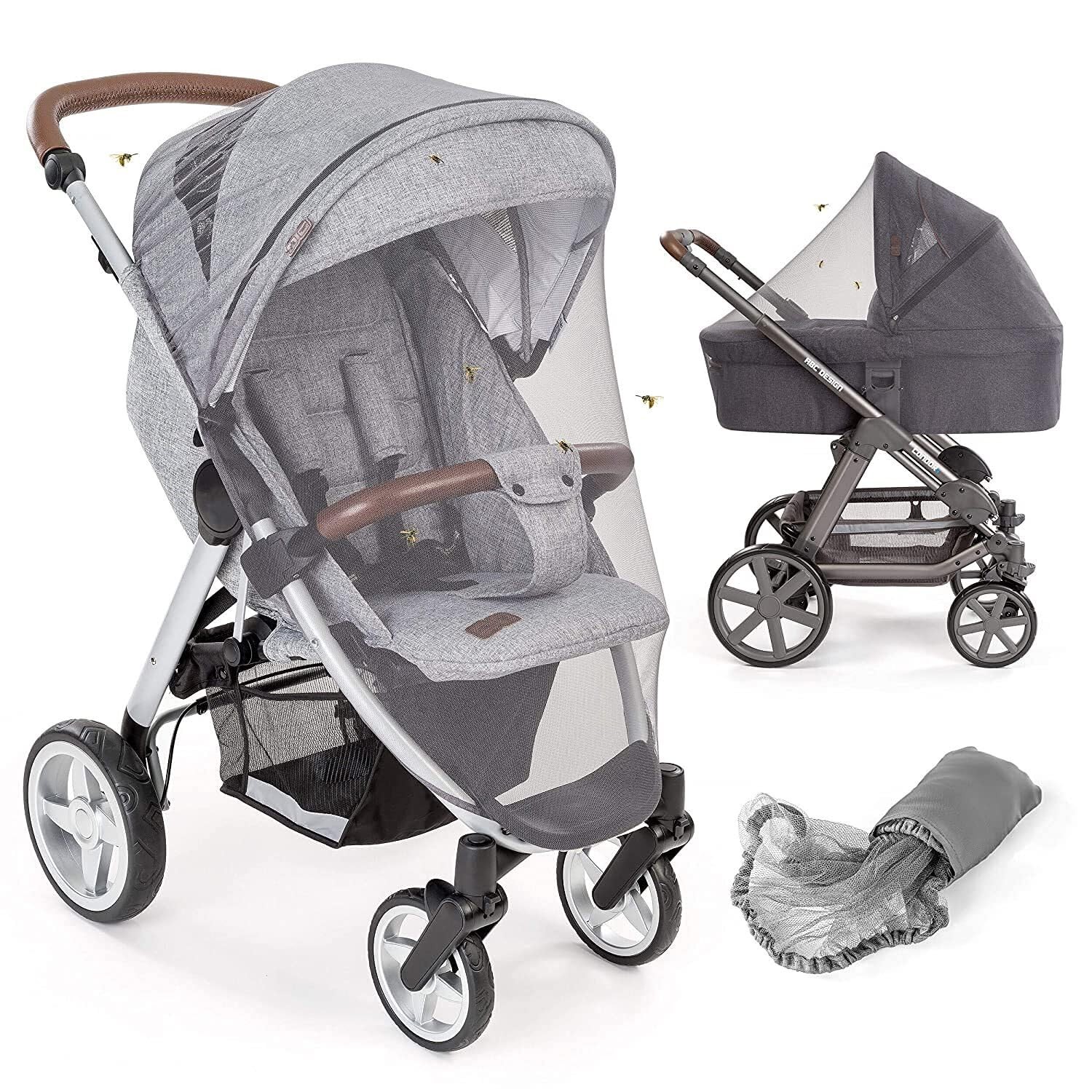 Zanzariera Passeggino Universale Grigio Nero Rete a maglia fine Pieghevole e