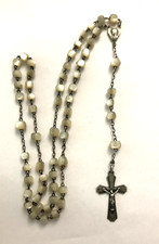 Ancien chapelet en argent et nacre Jésus Vierge Croix Religieux Art Déco