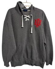 J America IU Indiana University Hoosiers Lace Up Hoodie Sweatshirt Sz XL