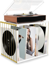Vinyl Record Storage, Metal Wooden Vinyl Record Holder up to 80 Album, 3-Compa