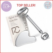 Rena Chris Gua Sha and Face Roller Set: Anti-Breakage Stainless Steel Roller for