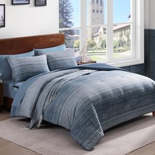 Full Comforter Set Striped, Lake Blue Bedding Set 7 Pieces for Boys Girls Tee...