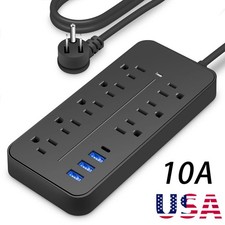 Multi-functional Power Strip Surge Protector, 8 Outlets 4Ft Long Extension Cord