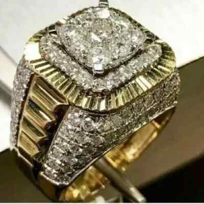 2Ct Round Lab Created Diamond Men's Engagement Band Ring 14K Yellow Gold Plated