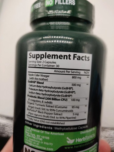 HerbTonics Apple Cider Vinegar Keto Probiotics 200 Billion CFU 60 Capsules 10/27 - Picture 3 of 3