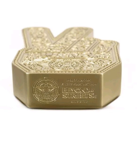 2024 Gold Shepard Fairey Peace Fingers Sculpture SIGNED Ltd Ed of