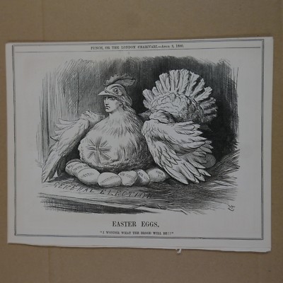 7x10'' Stanze Karikatur 1880 OSTEREIER Parlamentswahl