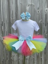 Basic Tutu Skirt Bow Pink Purple Girl Birthday RAINBOW Add Shoe Toppers