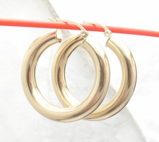 1.25" Plain Round Hoop Earrings Real 14K Yellow Gold 5mmX30mm FREE SHIPPING