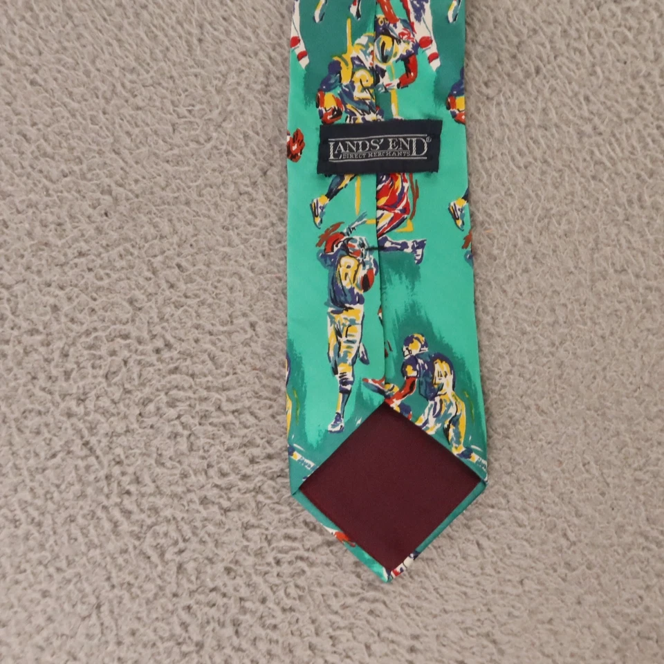 Corbata Lands End Verde Azul Abstracto Jugadores de Fútbol Seda Hecha en EE. UU. Años 90 3.5" Foto 4 de 4