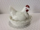 Vintage Westmoreland Milk Glass Hen On Nest Basket Weave Candy Dish 3"
