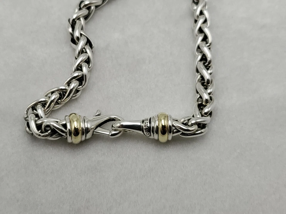 David Yurman 6mm Wheat Link Bracelet 14K Yellow Gold & Sterling Silver size 8.5" - Image 4 of 4