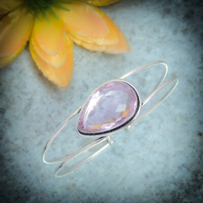 Marvelous Pink Kunzite Gemstone 925 Sterling Silver Handmade Bracelet Cuff B-400