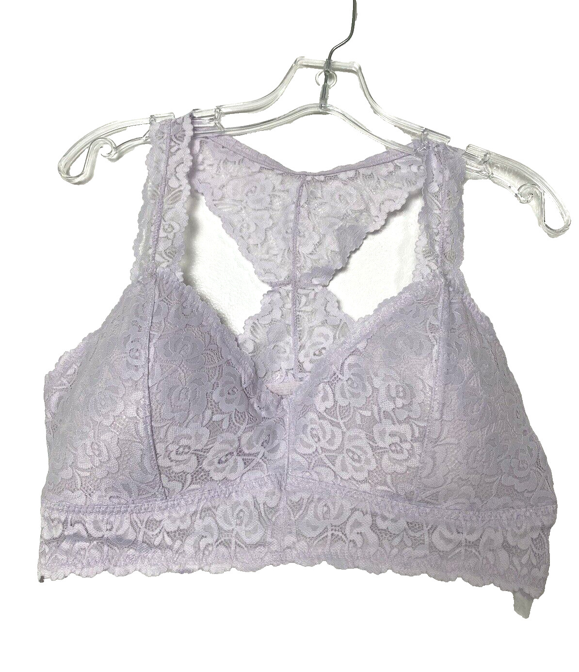 Tranquil & True Bralette Bra Womens Plus Size 1X Lilac Lace Floral Racerback