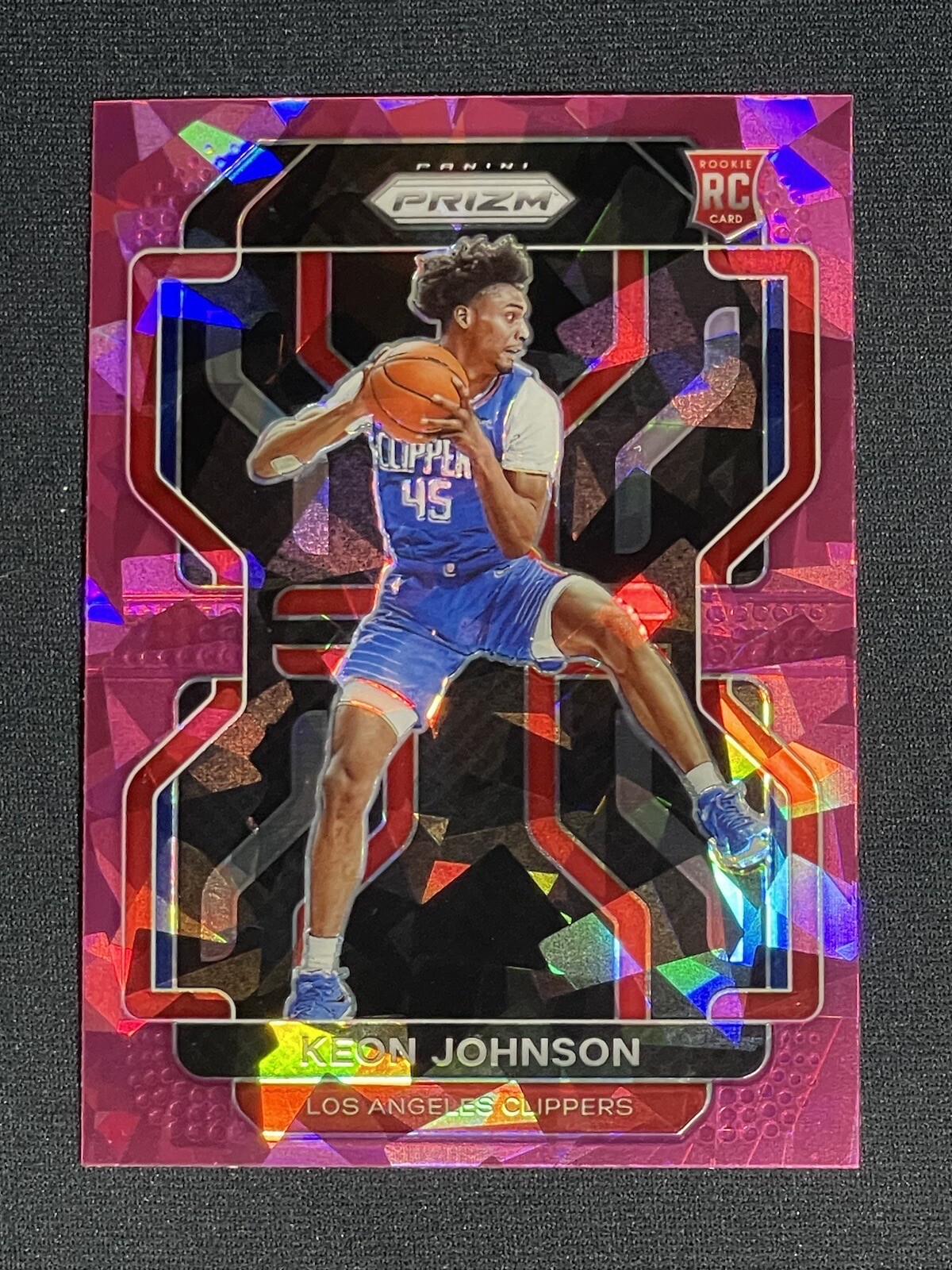 2021-22 NBA PRIZM PINK CRACKED ICE Keon Johnson RC Rookie Clippers 326