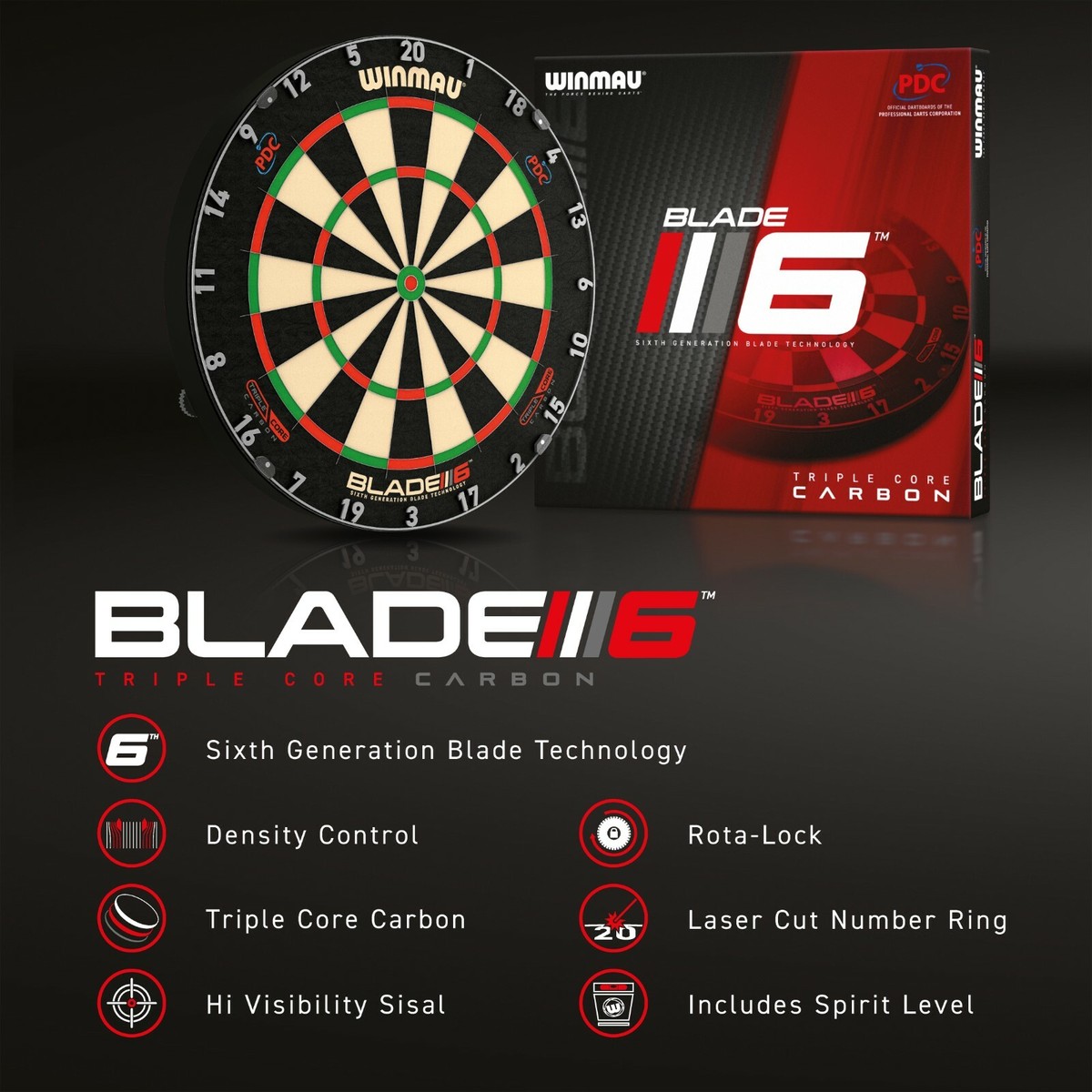 Winmau Blade 6 Triple Core Carbon Dartboard - Professional - PDC