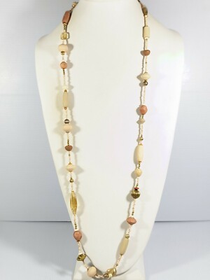 Carved Style Long Beaded Necklace 