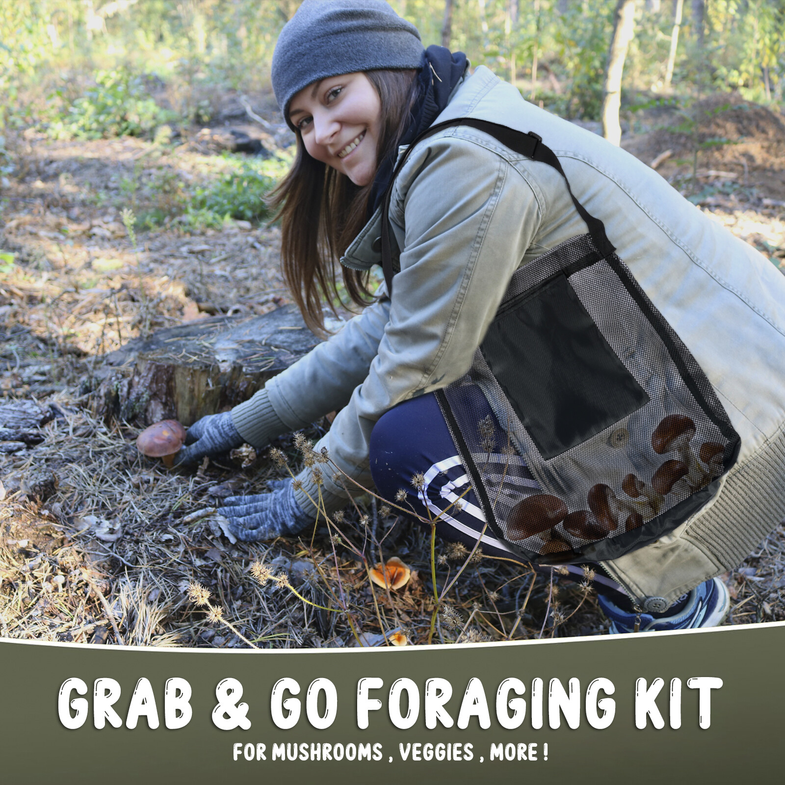 Mushroom Foraging Bag Mesh Mushroom Hunting Pouch with Adjustable