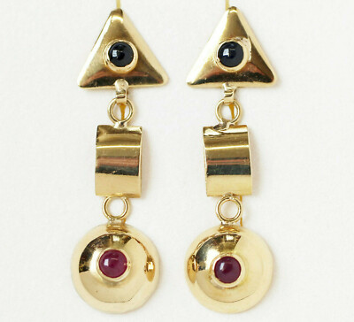 Damen Ohrringe Ohrhänger 18 Karat 750 Gold 5,81 g Gelbgold Saphire Rubine 