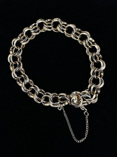 Bracelet Ancien Maillons Doubles Gravés Vieil Or - Bijou Vintage Impeccable