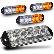 4PC Amber White LED Flashing Emergency Warning Hazard Beacon Strobe Light Head
