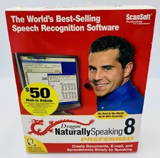 Dragon naturally speaking 8 Professional with microphone Headset & Paperwork