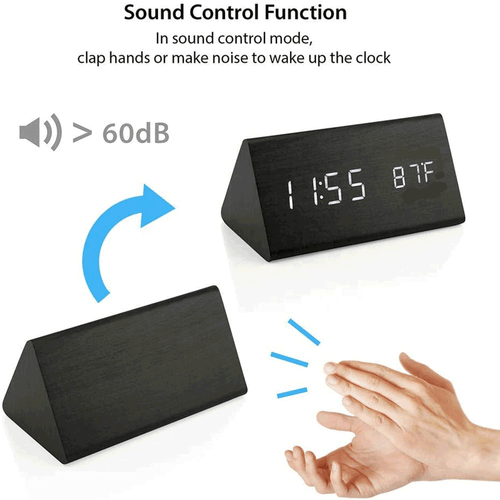 Modern Wooden Digital LED Voice Activate Alarm Clock Thermometer Timer Calendar - Picture 14 of 32