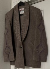 Yes Vintage Embroidered 100% Wool Jacket Blazer Beige Women’s Sz L
