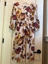 Kate And Lily Women’s Midi 3/4 Sleeve Cream Chiffon Floral Dress Size 12