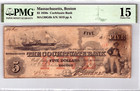 Massachusetts, Boston $5 1850's Obsolete Currency Pmg 15 Choice Fine